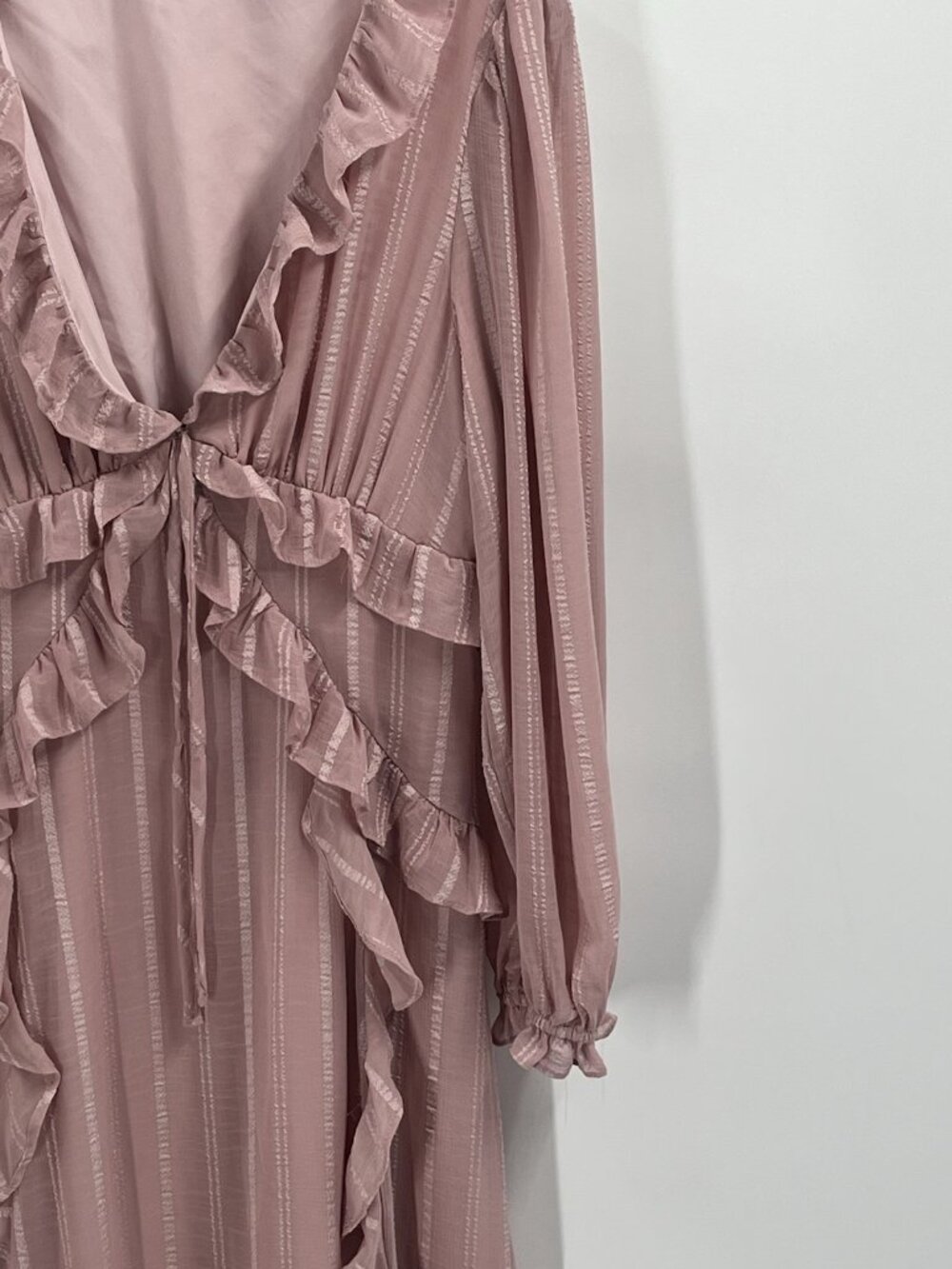 Storia Blush Pink Ruffle Maxi Dress Sz XL Long Sleeve Cottagecore Boho Romantic - Picture 2 of 6